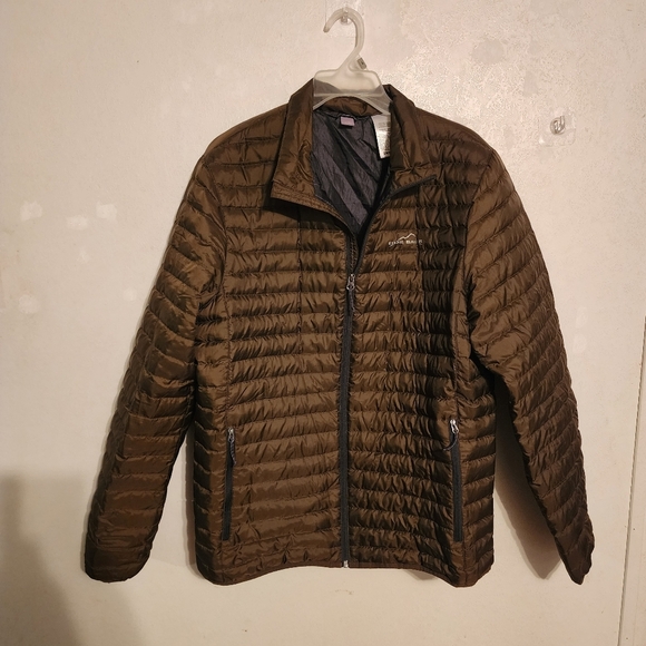Eddie Bauer Men's Size M Light Puffer Down EB650 Jacket Brown Full Zip - Picture 1 of 11